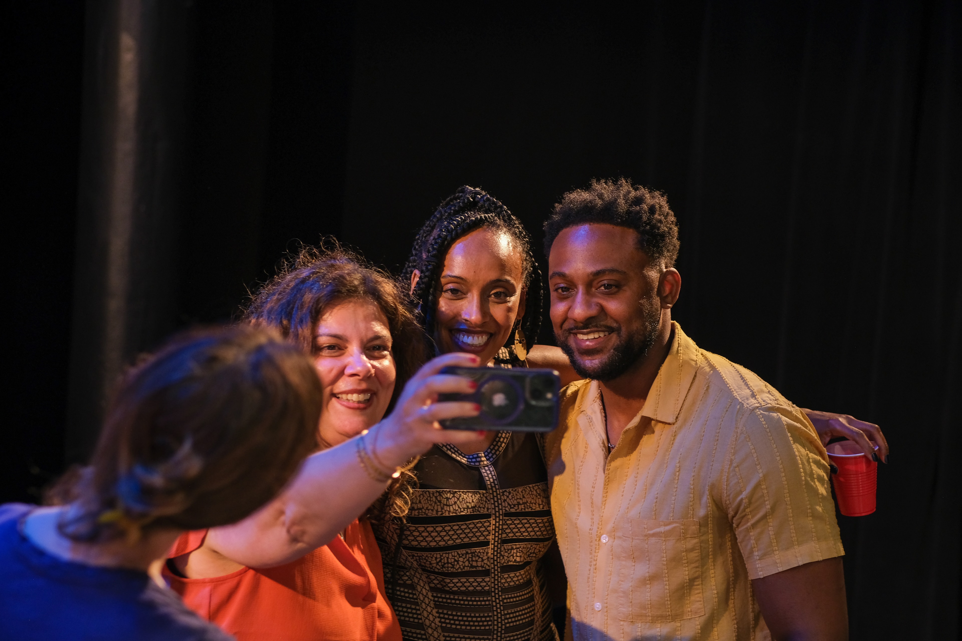 Project Y Theatre Co-Artistic Director Michole Biancosino, Antu Yacob, and Landon Woodson at Bygone Fruit Opening Night