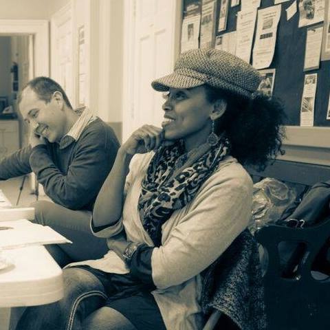 Antu Yacob with director Dan Swern at a CoLAB Arts reading of her play Love in Submission