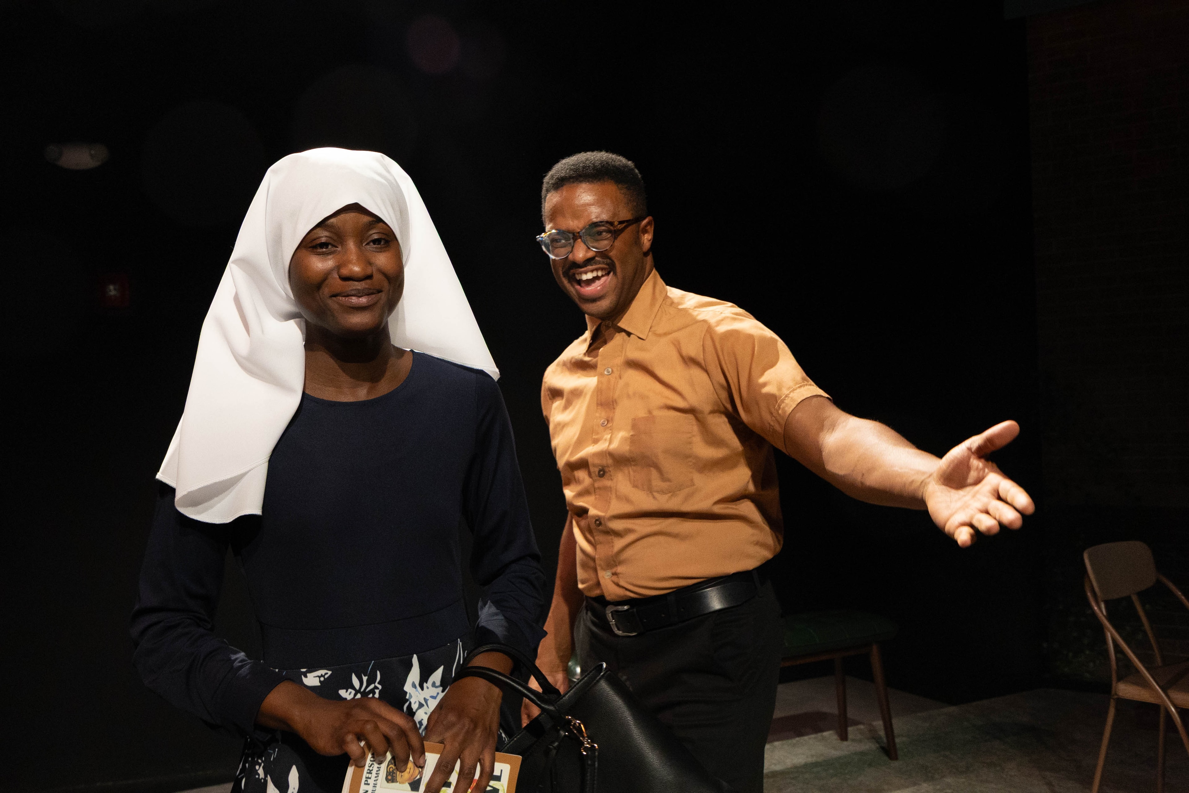 Satchel Williams as Fatima and Newton Buchanan as Hasan in On My Deen